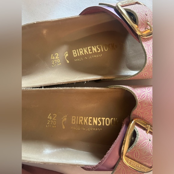 Birkenstock Madrid Pink Sandals with Gold Buckle Pink Lilac Flower Print Slides - Picture 4 of 6